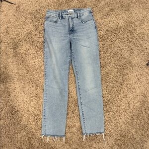 Good American Light Blue Cropped Jeans with Frayed Hem